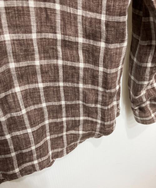 GUY ROVER（ギローバー）GUY ROVER (ギローバー) リネンチェックシャツ ブラウン サイズ: 16/41の古着・服飾アイテム