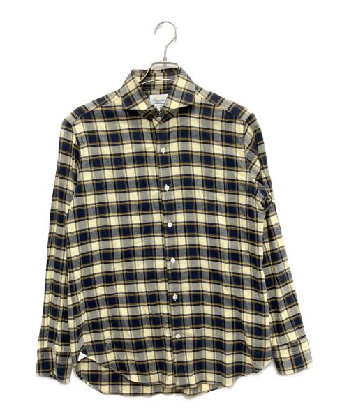 giannetto（ジャンネット）giannetto (ジャンネット) ワイドカラーチェックネルシャツ ネイビー×イエロー サイズ:16/41の古着・服飾アイテム