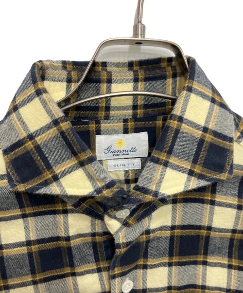 giannetto（ジャンネット）giannetto (ジャンネット) ワイドカラーチェックネルシャツ ネイビー×イエロー サイズ:16/41の古着・服飾アイテム