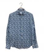 finamore×BARNEYS NEWYORKフィナモレ×バーニーズ・ニューヨーク）の古着「フラワープリントワイドカラーシャツ」｜ブルー
