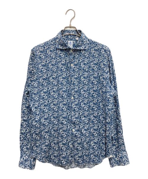 finamore（フィナモレ）finamore (フィナモレ) BARNEYS NEWYORK (バーニーズ・ニューヨーク) フラワープリントワイドカラーシャツ ブルー サイズ:Lの古着・服飾アイテム