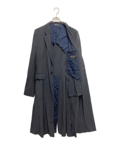 COMME des GARCONS HOMME PLUS（コムデギャルソンオムプリュス）COMME des GARCONS HOMME PLUS (コムデギャルソンオムプリュス) ウールストライプテーラードコート ネイビー サイズ:Mの古着・服飾アイテム