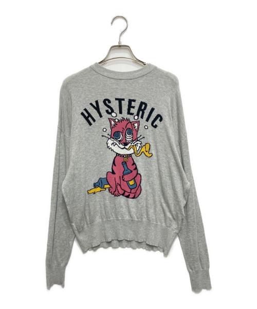 Hysteric Glamour（ヒステリックグラマー）Hysteric Glamour (ヒステリックグラマー) CAT DOPE編込 プルオーバー グレー サイズ:freeの古着・服飾アイテム