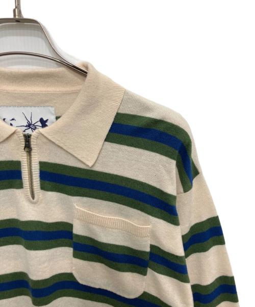 Ecstatic Research（エクスタティック リサーチ）Ecstatic Research (エクスタティック リサーチ) BORDER POLO KNIT ベージュ サイズ:Lの古着・服飾アイテム