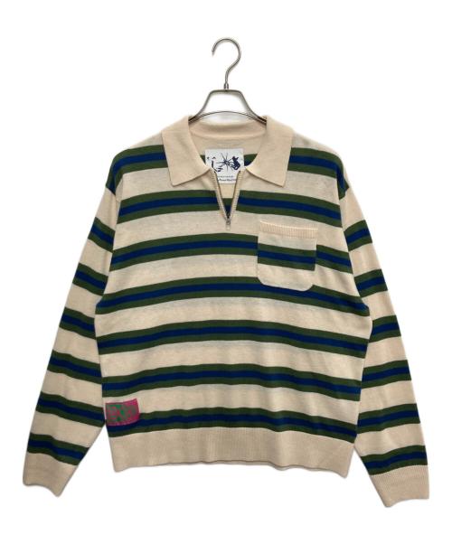 Ecstatic Research（エクスタティック リサーチ）Ecstatic Research (エクスタティック リサーチ) BORDER POLO KNIT ベージュ サイズ:Lの古着・服飾アイテム