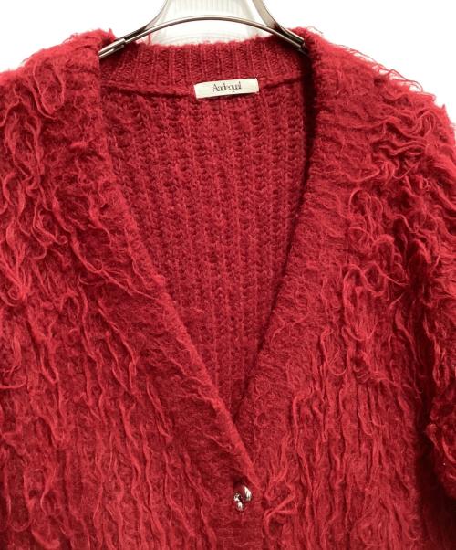 Andequal（アンドコール）Andequal (アンドコール) unique button knit cardigan レッド サイズ:freeの古着・服飾アイテム