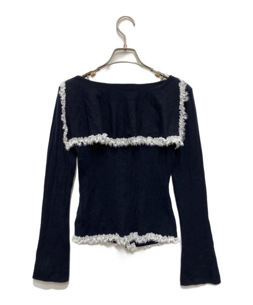 Snidel（スナイデル）Snidel (スナイデル) Sustainableビッグカラーレーストリムニットプルオーバー ネイビー サイズ:freeの古着・服飾アイテム