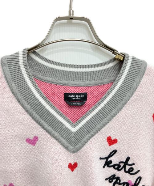Kate Spade（ケイトスペード）Kate Spade (ケイトスペード) バレンタイン Vネックニット ピンク サイズ:Sの古着・服飾アイテム