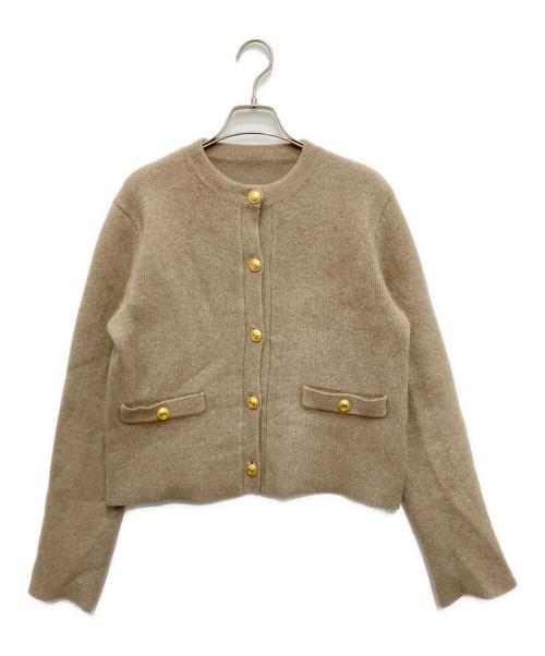 anuans（アニュアンス）anuans (アニュアンス) ラクーンブレンドノーカラーニットジャケット ブラウン サイズ:FREEの古着・服飾アイテム