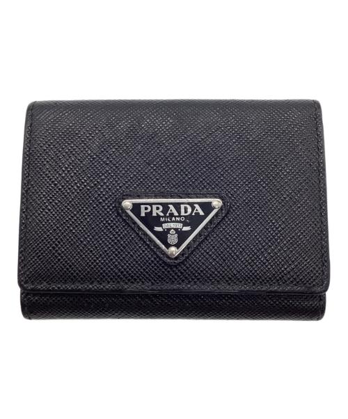 PRADA（プラダ）PRADA (プラダ) サフィアーノ3つ折り財布 ブラックの古着・服飾アイテム