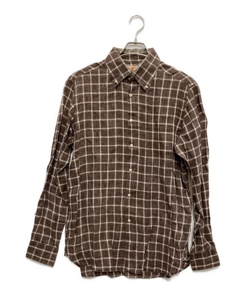GUY ROVER（ギローバー）GUY ROVER (ギローバー) リネンチェックシャツ ブラウン サイズ:size41/16の古着・服飾アイテム