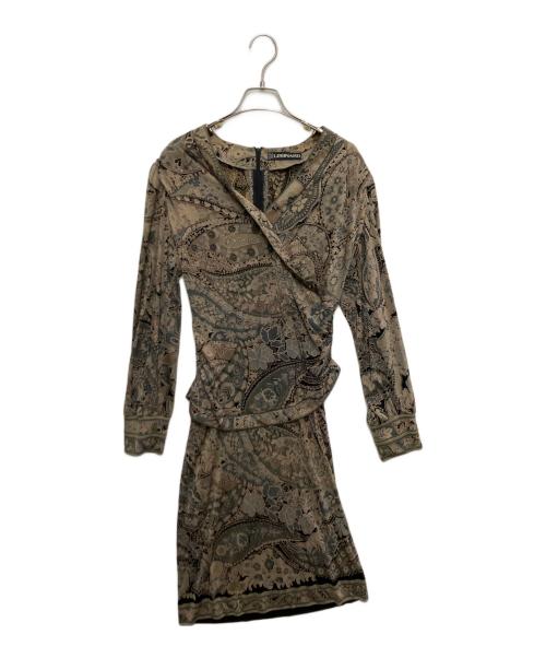 LEONARD FASHION（レオナールファッション）LEONARD FASHION (レオナールファッション) シルク総柄ワンピース ベージュ サイズ:11の古着・服飾アイテム