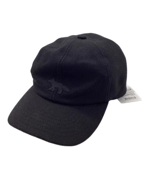 maison kitsune（メゾンキツネ）MAISON KITSUNE (メゾンキツネ) プロフィール フォックス ウール キャップ ブラック 未使用品の古着・服飾アイテム