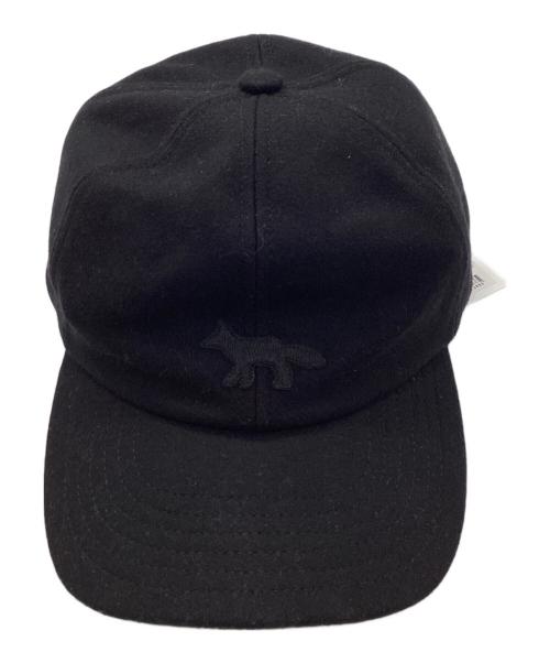 maison kitsune（メゾンキツネ）MAISON KITSUNE (メゾンキツネ) プロフィール フォックス ウール キャップ ブラック 未使用品の古着・服飾アイテム
