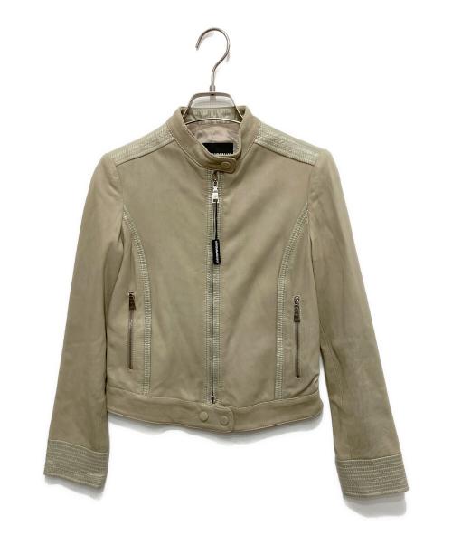 EMPORIO ARMANI（エンポリオ アルマーニ）EMPORIO ARMANI (エンポリオ アルマーニ) ラムレザーライダースジャケット ベージュ サイズ:36の古着・服飾アイテム