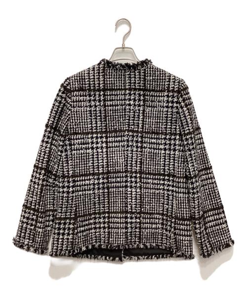 PLST（プラステ）PLST (プラステ) ノーカラーツイードジャケット ホワイト×ブラック サイズ:Lの古着・服飾アイテム