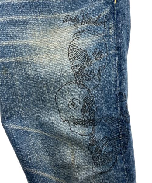 Andy Warhol by HYSTERIC GLAMOUR（アンディーウォーホルバイヒステリックグラマー）Andy Warhol by HYSTERIC GLAMOUR (アンディーウォーホルバイヒステリックグラマー) スカル×スタッズデニムパンツ インディゴ サイズ:Sの古着・服飾アイテム