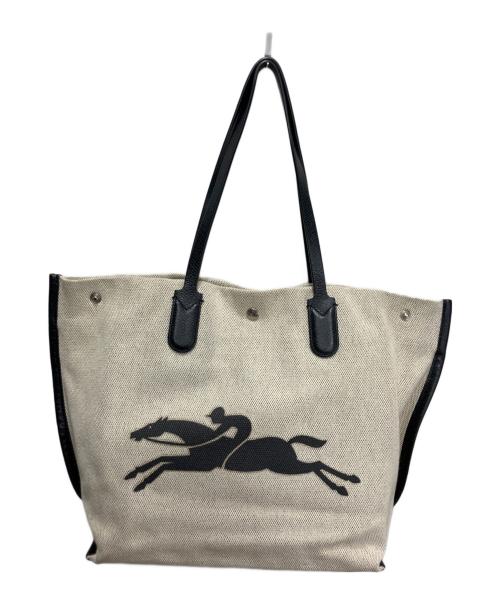 LONGCHAMP（ロンシャン）LONGCHAMP (ロンシャン) ロゾ エッセンシャルL トートバッグ アイボリー×ブラックの古着・服飾アイテム