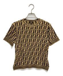 FENDI（フェンディ）の古着「ズッカ柄半袖ニット」｜ベージュ×ブラック