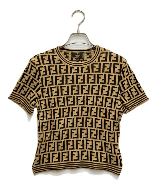 FENDI（フェンディ）FENDI (フェンディ) ズッカ柄半袖ニット ベージュ×ブラック サイズ:44の古着・服飾アイテム