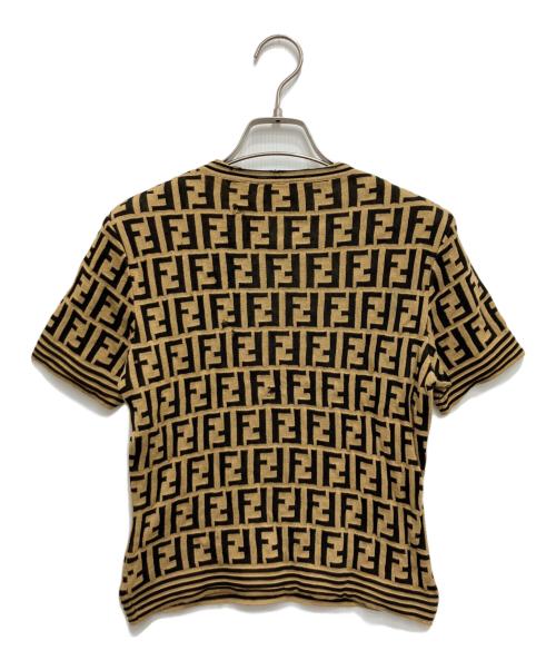 FENDI（フェンディ）FENDI (フェンディ) ズッカ柄半袖ニット ベージュ×ブラック サイズ:44の古着・服飾アイテム