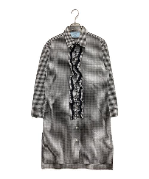 PRADA（プラダ）PRADA (プラダ) フリルシャツワンピース ホワイト×ブラック サイズ:38の古着・服飾アイテム