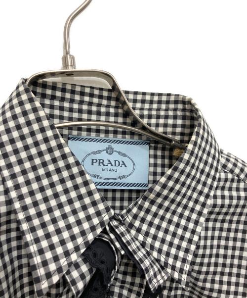PRADA（プラダ）PRADA (プラダ) フリルシャツワンピース ホワイト×ブラック サイズ:38の古着・服飾アイテム