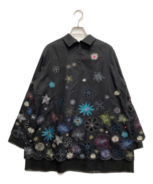 TOKUKO1erVOL（トクコプルミエヴォル）TOKUKO1erVOL (トクコプルミエヴォル) フラワー刺繍チュニック ブラック サイズ:9の古着・服飾アイテム