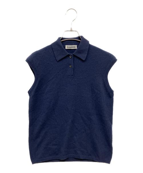 JIL SANDER（ジルサンダー）JIL SANDER (ジルサンダー) カシミヤノースリーブニットポロシャツ ネイビー サイズ:34の古着・服飾アイテム
