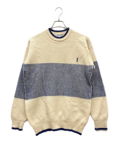 Yves Saint Laurent（イヴサンローラン）Yves Saint Laurent (イヴサンローラン) ウールニット ネイビー×アイボリー サイズ:Lの古着・服飾アイテム