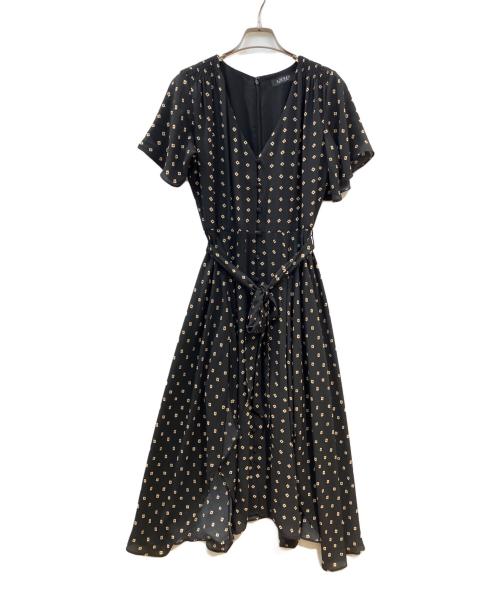LAUREN RALPH LAUREN（ローレンラルフローレン）LAUREN RALPH LAUREN (ローレンラルフローレン) 総柄ワンピース ブラック サイズ:00の古着・服飾アイテム