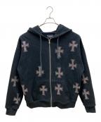 Unknown londonアンノウンロンドン）の古着「Rhinestone Zip Hoodie/ラインストーン ジップ フーディー」｜ブラック