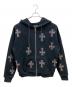 Unknown london（アンノウンロンドン）の古着「Rhinestone Zip Hoodie/ラインストーン ジップ フーディー」｜ブラック