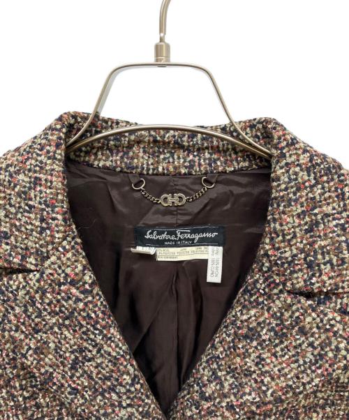 Salvatore Ferragamo（サルヴァトーレ フェラガモ）Salvatore Ferragamo (サルヴァトーレ フェラガモ) ツイードチェスターコート ベージュ サイズ:Sの古着・服飾アイテム