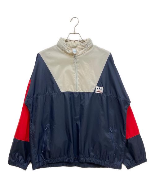adidas（アディダス）adidas (アディダス) ナイロンウォームアッププルオーバージャケット ネイビー×ホワイト サイズ:Lの古着・服飾アイテム