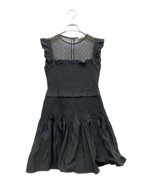 RED VALENTINO（レッドヴァレンティノ）RED VALENTINO (レッドヴァレンティノ) ノースリーブギャザーワンピース ブラック サイズ:40の古着・服飾アイテム