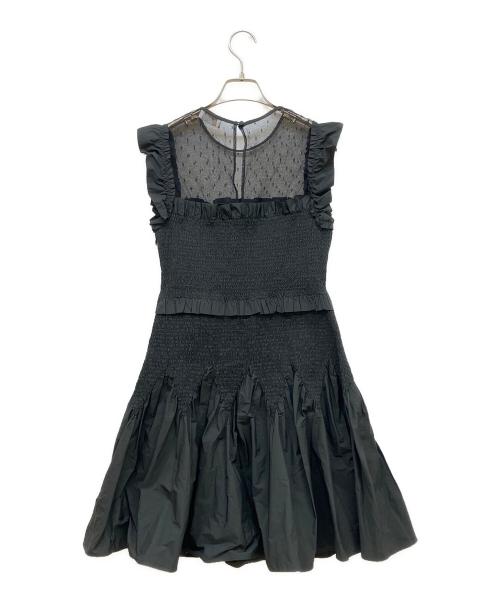 RED VALENTINO（レッドヴァレンティノ）RED VALENTINO (レッドヴァレンティノ) ノースリーブギャザーワンピース ブラック サイズ:40の古着・服飾アイテム