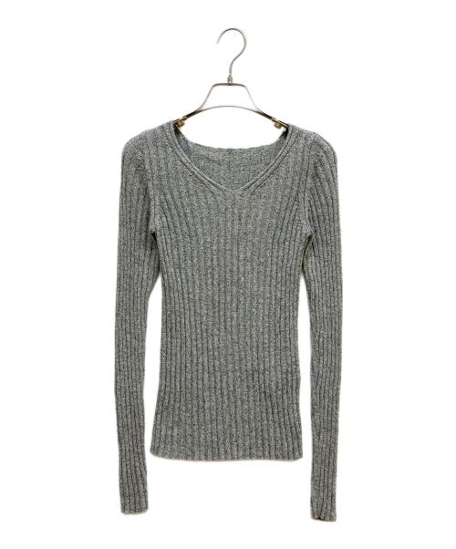 AURALEE（オーラリー）AURALEE (オーラリー) SILK COTTON MELANGE RIB KNIT V-NECK P/O グレー サイズ:Sの古着・服飾アイテム