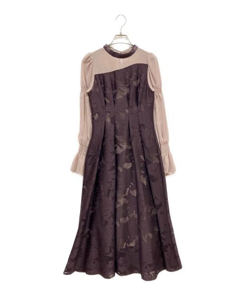 kana（カナ）kana (カナ) シャーリングキャンディー スリーブアシンメトリーレース ワンピース パープル×ピンク サイズ:Sの古着・服飾アイテム