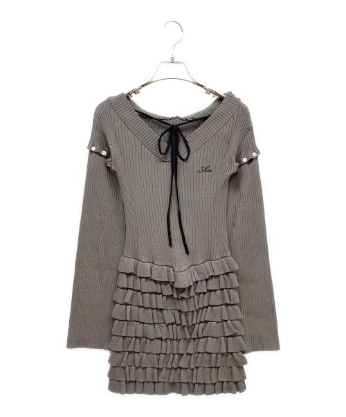 amerge.（アメルジュ）amerge. (アメルジュ) foodie frill ribbon onepiece グレー サイズ:Mの古着・服飾アイテム
