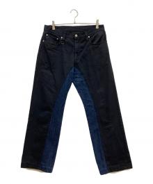 児島ジーンズ×CROWS WORST（コジマジーンズ×クローズ＆ワースト）の古着「切替デニムパンツ」｜インディゴ×ブラック