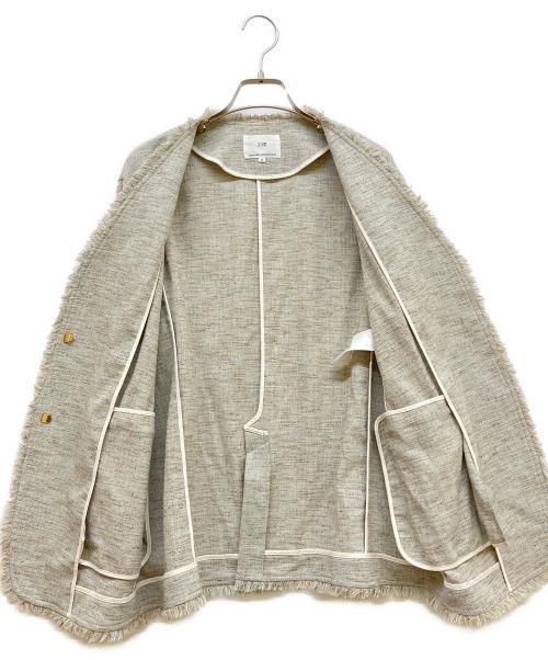 23区（ニジュウサンク）23区 (ニジュウサンク) リネンライクブッチャー フリンジノーカラージャケット オリーブ サイズ:SIZE Mの古着・服飾アイテム