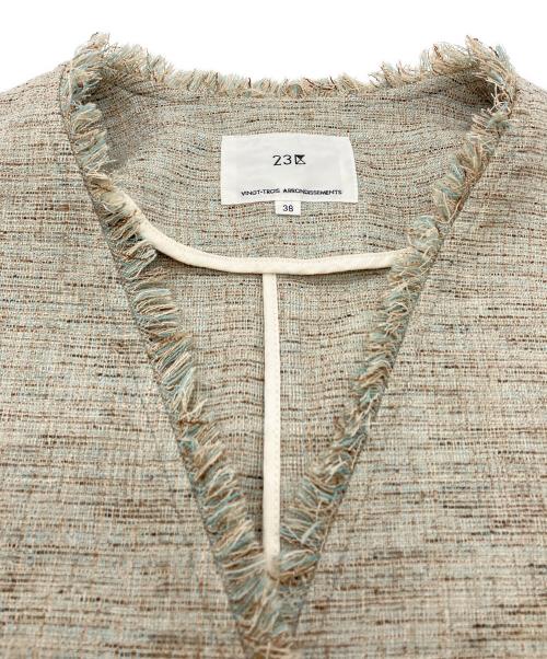 23区（ニジュウサンク）23区 (ニジュウサンク) リネンライクブッチャー フリンジノーカラージャケット オリーブ サイズ:SIZE Mの古着・服飾アイテム