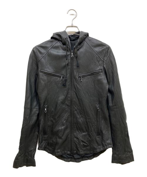 5351 pour les hommes（5351プールオム）5351 pour les hommes (5351プールオム) シープレザーフーデッドジャケット ブラック サイズ:SIZE Mの古着・服飾アイテム