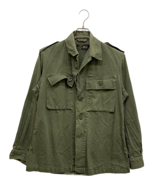 NOBLAND（ノーブランド）NOBLAND (ノーブランド) ヘリンボーン ミリタリージャケット オリーブ サイズ:-の古着・服飾アイテム
