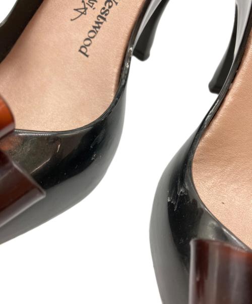 Vivienne Westwood ANGLOMANIA（ヴィヴィアンウエストウッドアングロマニア）Vivienne Westwood ANGLOMANIA (ヴィヴィアンウエストウッドアングロマニア) melissa (メリッサ) ビックリボンオープントゥラバーパンプス ブラック サイズ:US7の古着・服飾アイテム