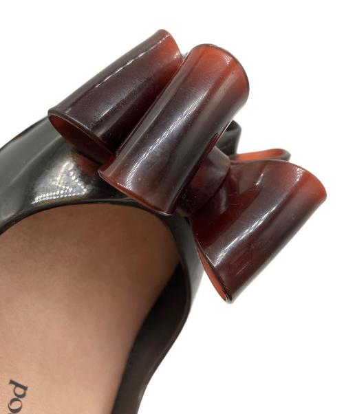 Vivienne Westwood ANGLOMANIA（ヴィヴィアンウエストウッドアングロマニア）Vivienne Westwood ANGLOMANIA (ヴィヴィアンウエストウッドアングロマニア) melissa (メリッサ) ビックリボンオープントゥラバーパンプス ブラック サイズ:US7の古着・服飾アイテム