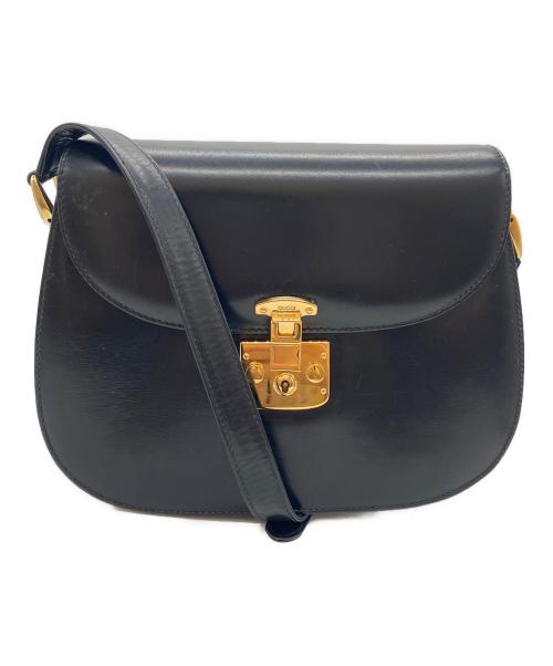 GUCCI（グッチ）GUCCI (グッチ) レザーショルダーバッグ ブラックの古着・服飾アイテム