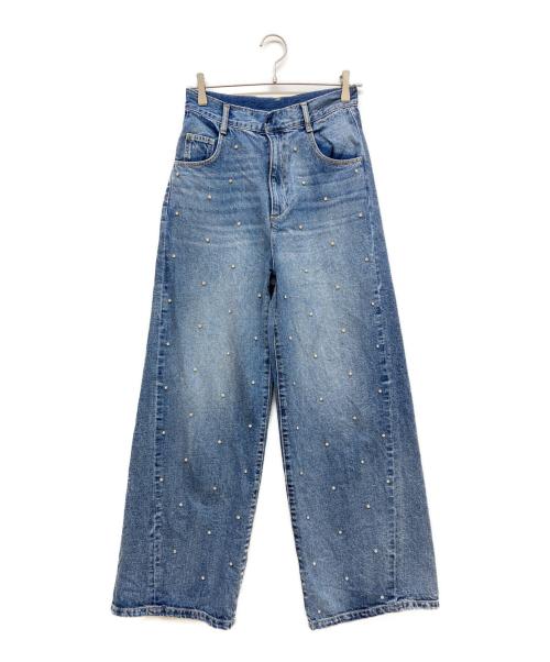 FRAY ID（フレイ アイディー）FRAY ID (フレイ アイディー) ハイウエストワイドビジューデニムパンツ インディゴ サイズ:SIZE 1の古着・服飾アイテム