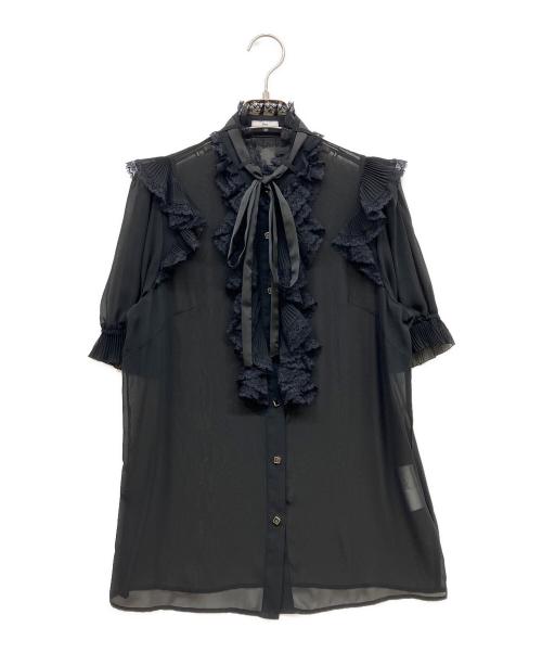 Sov.（ソブ）Sov. (ソブ) プリーツフリルブラウス ブラック サイズ:38の古着・服飾アイテム